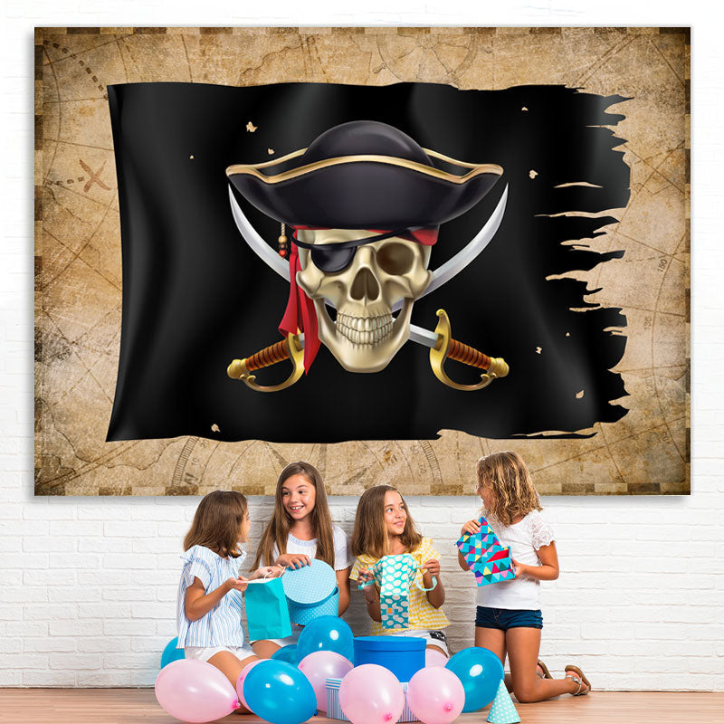 Lofaris Simple Black Pirate Ship Birthday Party Backdrop for Men
