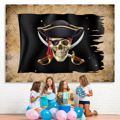 Lofaris Simple Black Pirate Ship Birthday Party Backdrop for Men