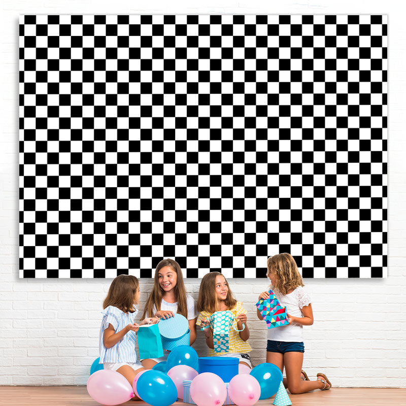 Lofaris Simple Black White Plaid Birthday Backdrop for Party