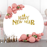 Lofaris Simple Circle Gold Glitter Happy New Year Backdrop