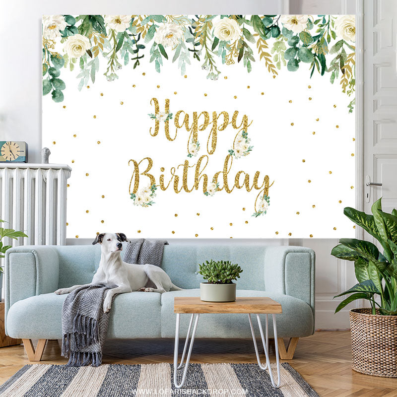 Lofaris Simple Floral Glitter Happy Birthday Backdrop For Female