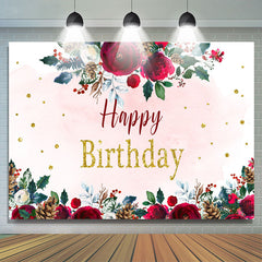 Lofaris Simple Floral Winter Theme Happy Birthday Backdrop