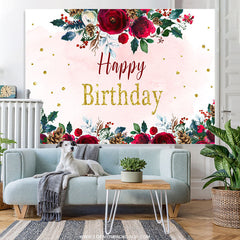 Lofaris Simple Floral Winter Theme Happy Birthday Backdrop
