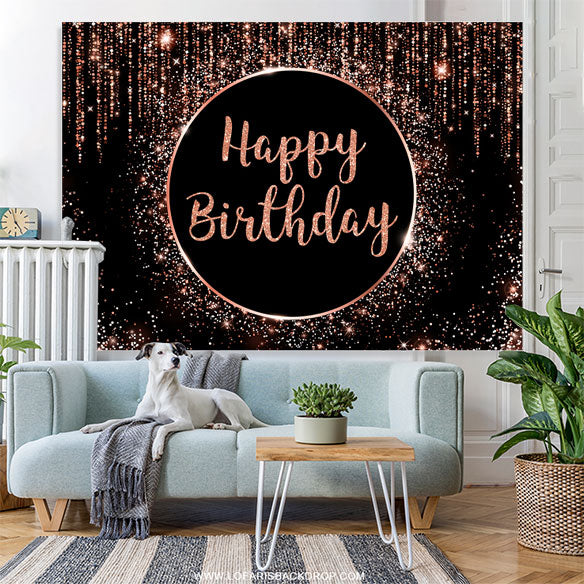 Lofaris Simple Glitter Pink And Black Happy Birthday Backdrop