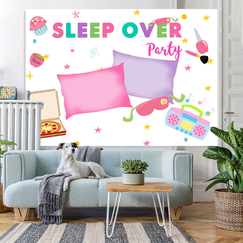 Lofaris Simple Lovely Sleep Over Party Themed Birthday Backdrop
