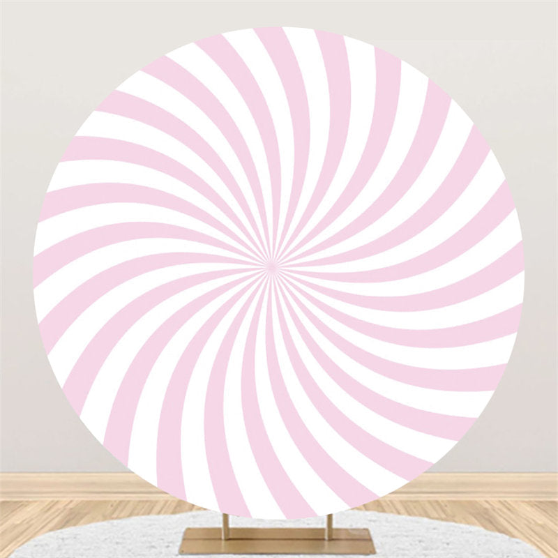 Lofaris Simple Pink White Stripe Happy Birthday Round Backdrop