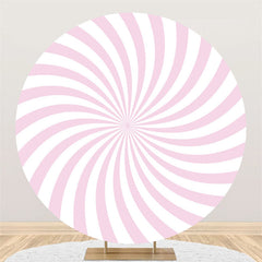 Lofaris Simple Pink White Stripe Happy Birthday Round Backdrop