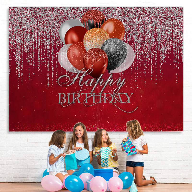 Lofaris Simple Red Glitter Balloon Happy Birthday Backdrop