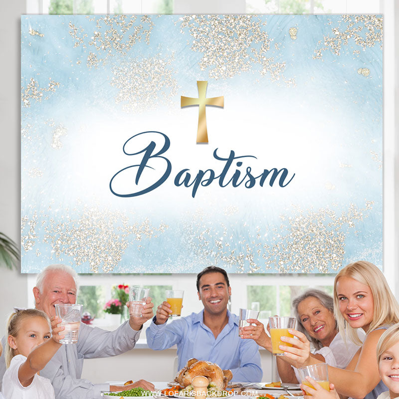 Lofaris Simple White And Blue Cross Baptism Backdrop For Boys