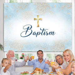 Lofaris Simple White And Blue Cross Baptism Backdrop For Boys