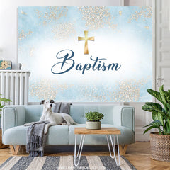 Lofaris Simple White And Blue Cross Baptism Backdrop For Boys