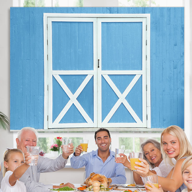 Lofaris Simple White And Blue Door Wooden Wall Spring Backdrop