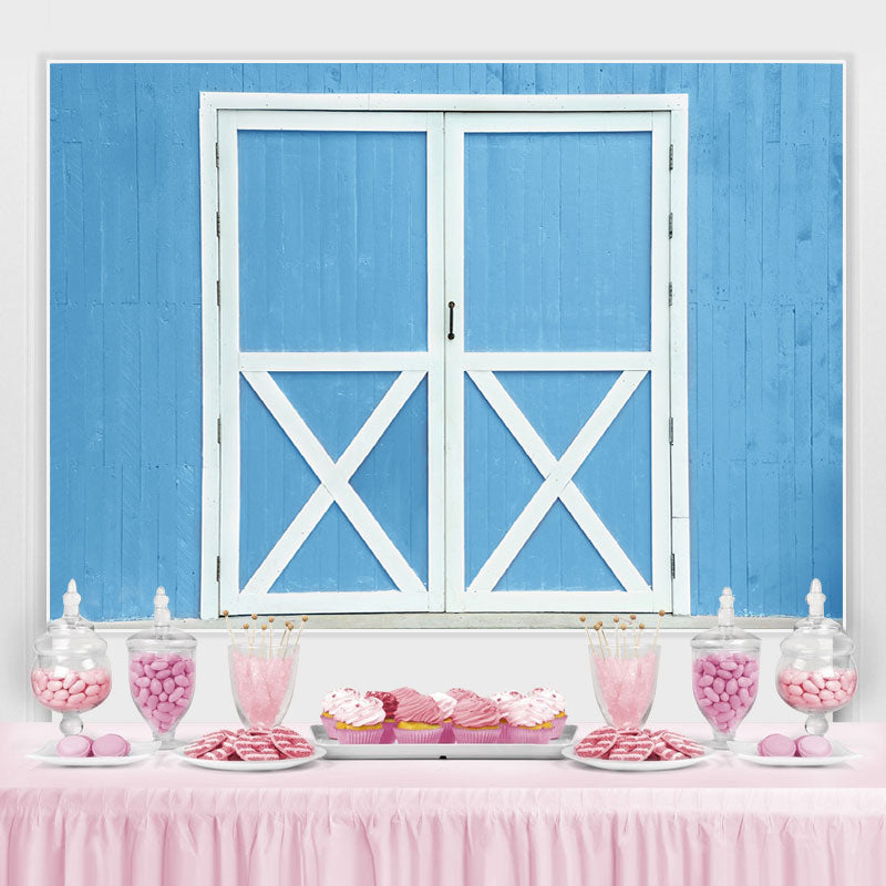 Lofaris Simple White And Blue Door Wooden Wall Spring Backdrop