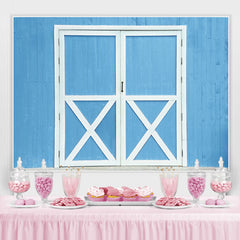 Lofaris Simple White And Blue Door Wooden Wall Spring Backdrop