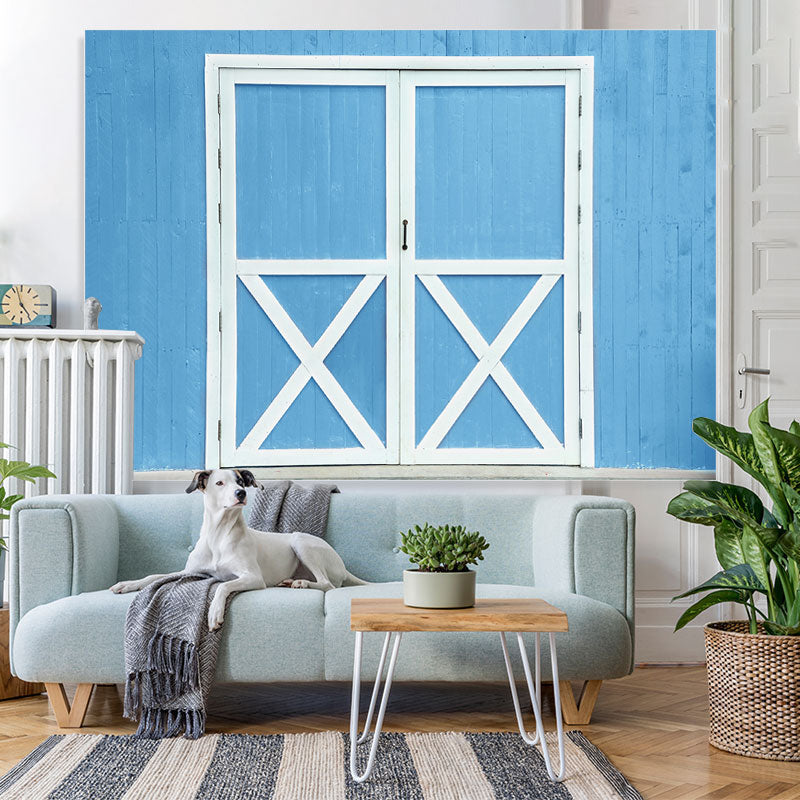 Lofaris Simple White And Blue Door Wooden Wall Spring Backdrop