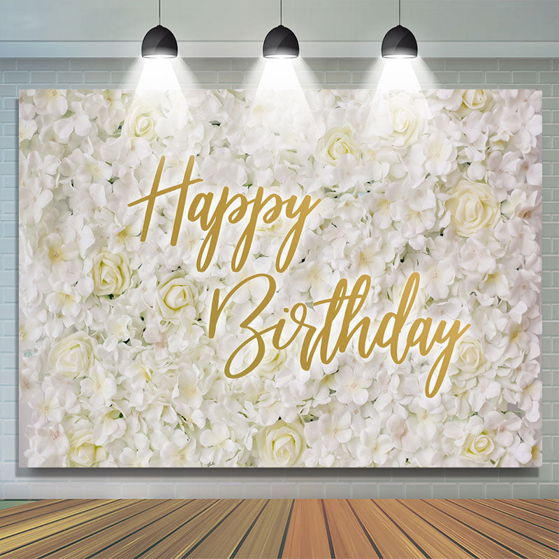 Lofaris Simple White And Floral Elegant Happy Birthday Backdrop