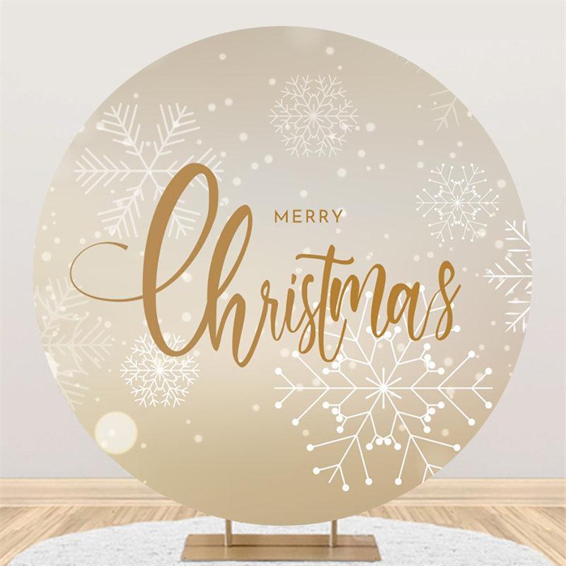 Lofaris Simple White Snowflake Round Merry Chrismas Backdrop