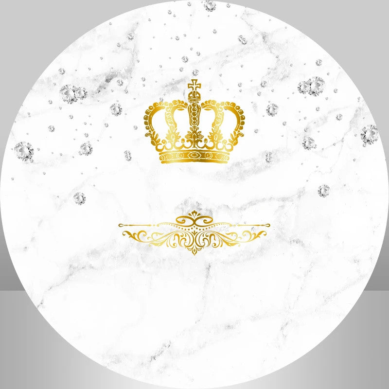 Lofaris Simple White With Gold Crwon Round Backdrop Kit