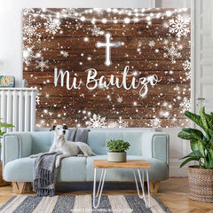 Lofaris Simple Wooden Snowflake Mi Bautizo Baptism Backdrop