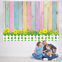 Lofaris Simple Yellow Floral And Colour Wood Theme Backdrop