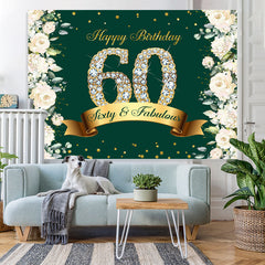 Lofaris Sixty And Fabulous Floral Glitter Birthday Backdrop