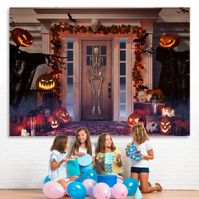 Lofaris Skeleton Pumpkin Lantern Spooky Halloween Theme Backdrop