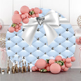 Lofaris Sky Blue And White Diamond Lovely Bow Round Backdrop