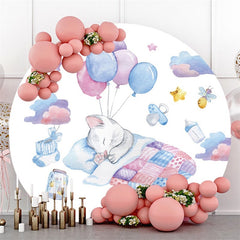 Circle Pink Cow And Flower Baby Shower Party Backdrop
