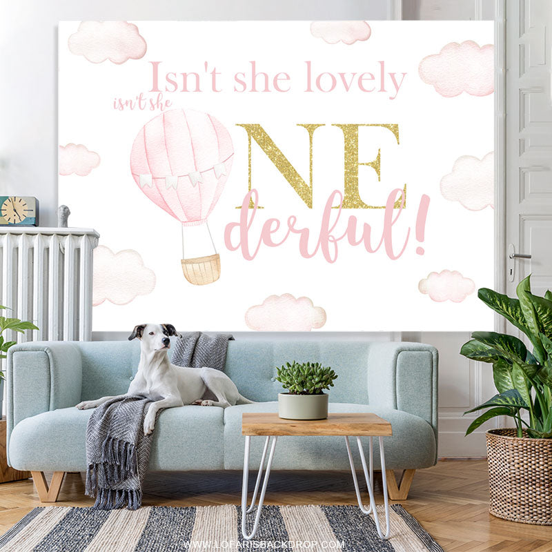 Lofaris Slight Baby Pink Hot Air Balloon Birthday Backdrop