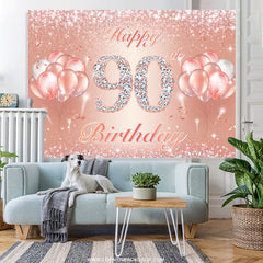 Lofaris Slight Rose Gold Balloon Happy 90Th Birthday Backdrop