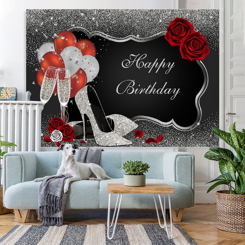 Lofaris Silver and Black Happy Birthday Party Backdrop for Decor