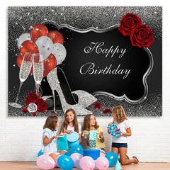 Lofaris Silver and Black Happy Birthday Party Backdrop for Decor