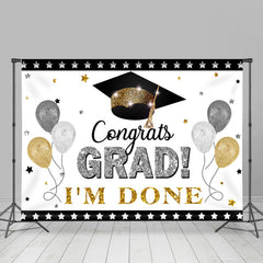 Lofaris Sliver And Gold Glitter Ballons Grad I Am Done Backdrop
