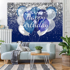 Lofaris Sliver And Navy Blue Glitter Balloons Birthday Backdrop