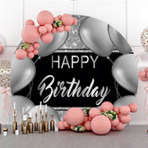 Lofaris Silver Ballon Glitter Round Happy Birthday Backdrop