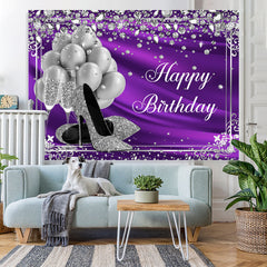 Lofaris Silver Balloon and Diamonds Purple Birthday Backdrop