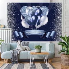 Lofaris Silver Blue Balloon Glitter Backdrop for Birthday Party