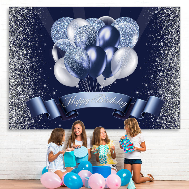 Lofaris Silver Blue Balloon Glitter Backdrop for Birthday Party