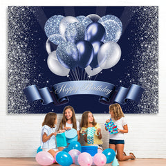 Lofaris Silver Blue Balloon Glitter Backdrop for Birthday Party