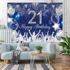 Lofaris Silver Blue Glitter Balloons 21th Birthday Backdrop
