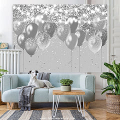 Lofaris Silver Bokeh Glitter Balloons Happy Birthday Backdrop