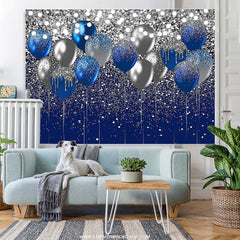 Lofaris Silver Bokeh Glitter Blue Balloons Birthday Backdrop