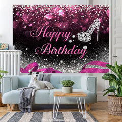 Lofaris Silver Bokeh Glitter Diamond Hot Pink Birthday Backdrop