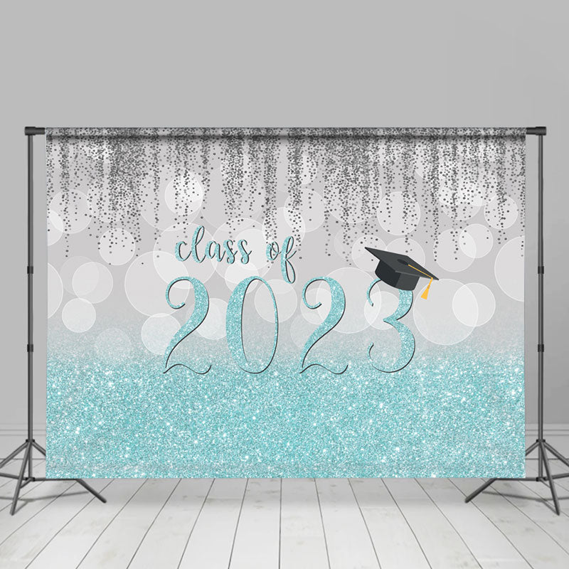 Lofaris Silver Bokeh With Blue Class Of 2023 Glitter Backdrop