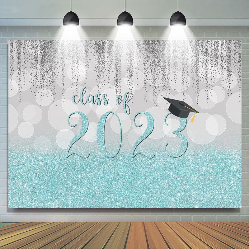 Lofaris Silver Bokeh With Blue Class Of 2023 Glitter Backdrop