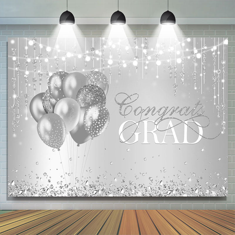 Lofaris Silver Diamonds And Ballons Bokeh Congrats Grad Backdrop