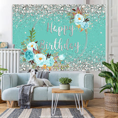 Lofaris Silver Diamonds Blue Floral Cyan Birthday Backdrop