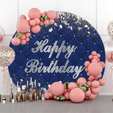 Lofaris Silver Diamonds Round Navy Blue Happy Birthday Backdrop