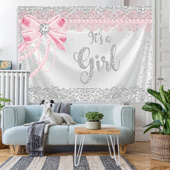 Lofaris Silver Glitter And Pink Its A Girl Baby Shower Backdrop