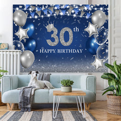 Lofaris Silver Glitter Ballon And Blue 30th Birthday Backdrop